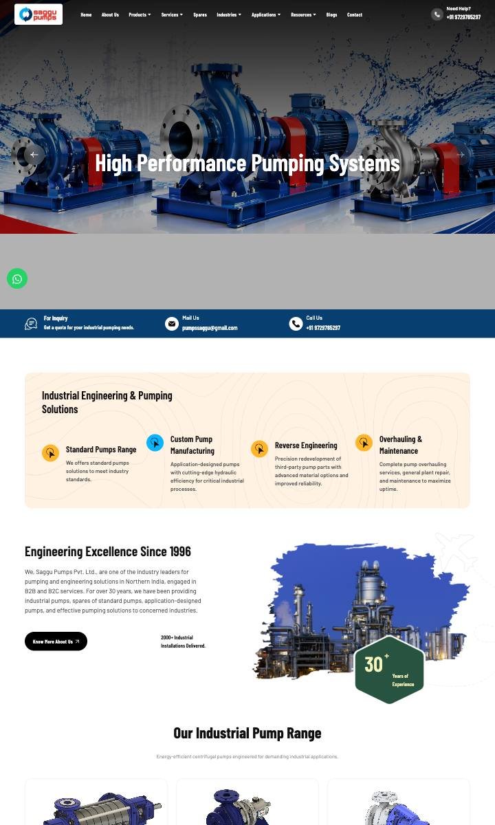 Saggu Pumps website homepage